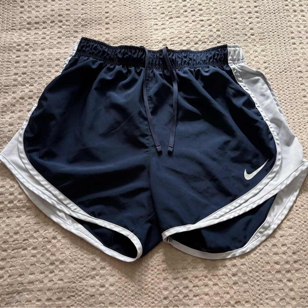Nike Women's Dri FIT Tempo Blue & White Running Shorts - small
